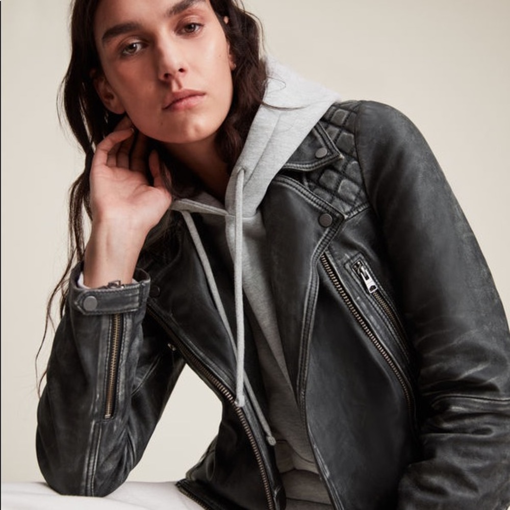 All Saints Vintage Cargo Leather Biker Jacket